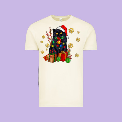 Black Cat Meowy Christmas Vintage Tee Designed By Adodesignshop