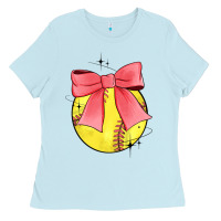 Baby Blue coquette softball bow Ladies Tee - JahusDesignShop