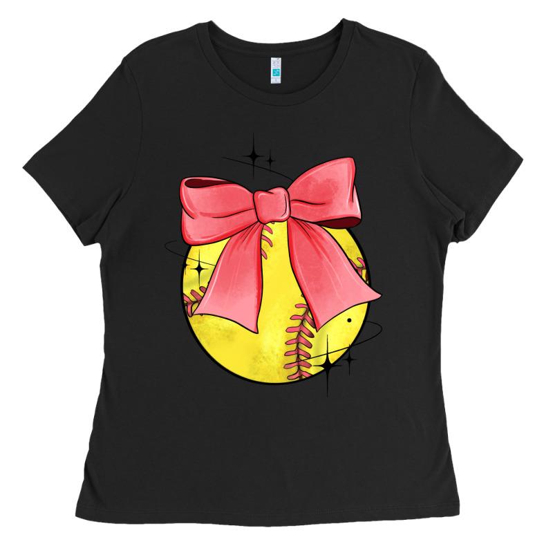 Coquette Softball Bow Ladies Tee by JahusDesignShop | Teevron