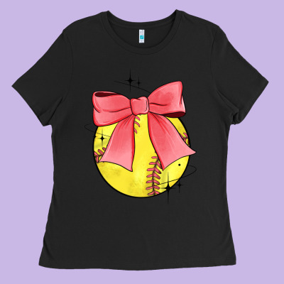 Coquette Softball Bow Ladies Tee Designed By Jahusdesignshop