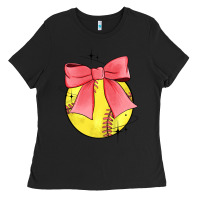Black coquette softball bow Ladies Tee - JahusDesignShop