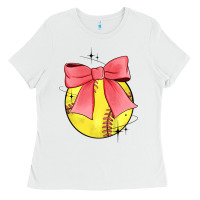 White coquette softball bow Ladies Tee - JahusDesignShop