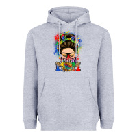 Heather Grey autism mom messy bun Heavyweight Hoodie - LillyAllenDesigns