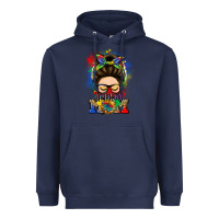Navy autism mom messy bun Heavyweight Hoodie - LillyAllenDesigns