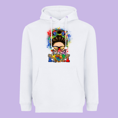 Autism Mom Messy Bun Heavyweight Hoodie Designed By Lillyallendesigns