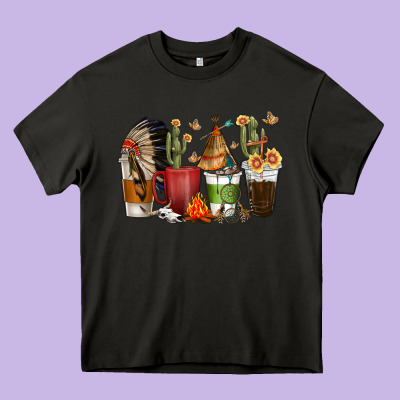 Coffee Cups Indian Headdress Heavy Core Tee Designed By Texasbilliewilder