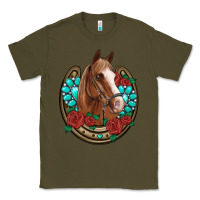 Army Green western horseshoe horse roses gemstone Classic Tee - Artiststas