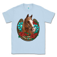 Dusty Blue western horseshoe horse roses gemstone Classic Tee - Artiststas