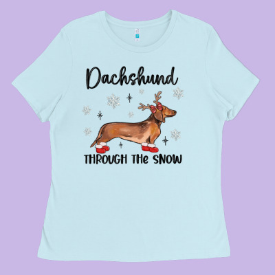 Ladies Tee dachshund through the snow