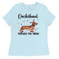 Baby Blue dachshund through the snow Ladies Tee - MaliasSmallBusiness