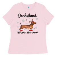 Bubblegum Pink dachshund through the snow Ladies Tee - MaliasSmallBusiness