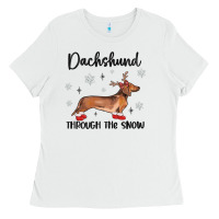 White dachshund through the snow Ladies Tee - MaliasSmallBusiness