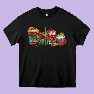 Cowboy Coffee Cups Heavy Core Tee Designed By Texasbilliewilder