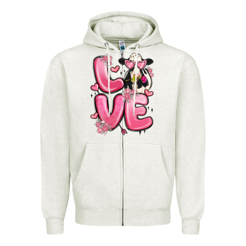 Love Cow Valentine's Day Zipper Hoodie by MaliasSmallBusiness | Teevron