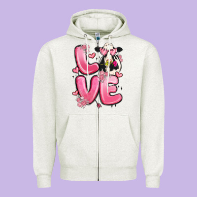 Love Cow Valentine's Day Zipper Hoodie Designed By Maliassmallbusiness