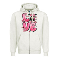 Oatmeal Heather love cow valentine's day Zipper Hoodie - MaliasSmallBusiness
