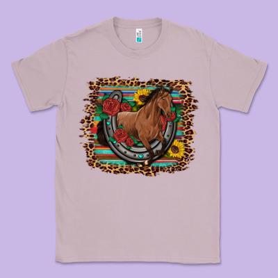 Western Horse Horseshoe Roses Sunflowers Serape Leopard Classic Tee Designed By Artiststas