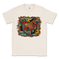 Natural western horse horseshoe roses sunflowers serape leopard Classic Tee - Artiststas