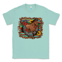 Seafoam western horse horseshoe roses sunflowers serape leopard Classic Tee - Artiststas