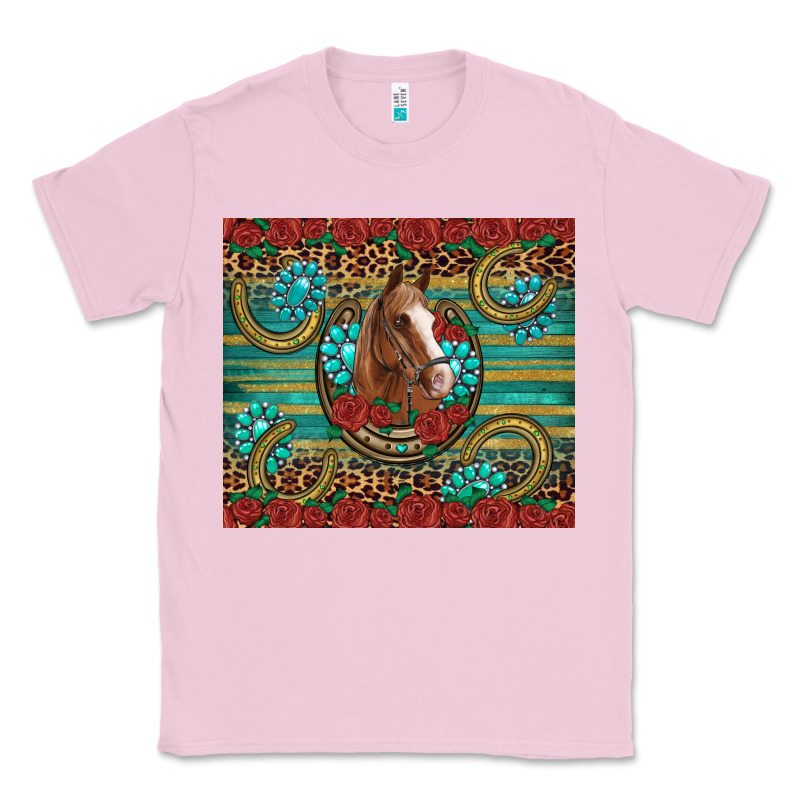 Western Horse Horseshoe Roses Gemstones Glitter Wooden Classic Tee by Artiststas | Teevron