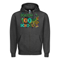Charcoal Heather roaring into 100 day of school Zipper Hoodie - MaliasSmallBusiness