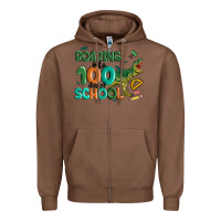 Chestnut roaring into 100 day of school Zipper Hoodie - MaliasSmallBusiness