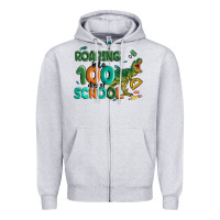 Heather Grey roaring into 100 day of school Zipper Hoodie - MaliasSmallBusiness