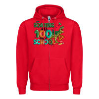 Red roaring into 100 day of school Zipper Hoodie - MaliasSmallBusiness