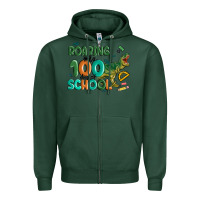 Sports Green roaring into 100 day of school Zipper Hoodie - MaliasSmallBusiness