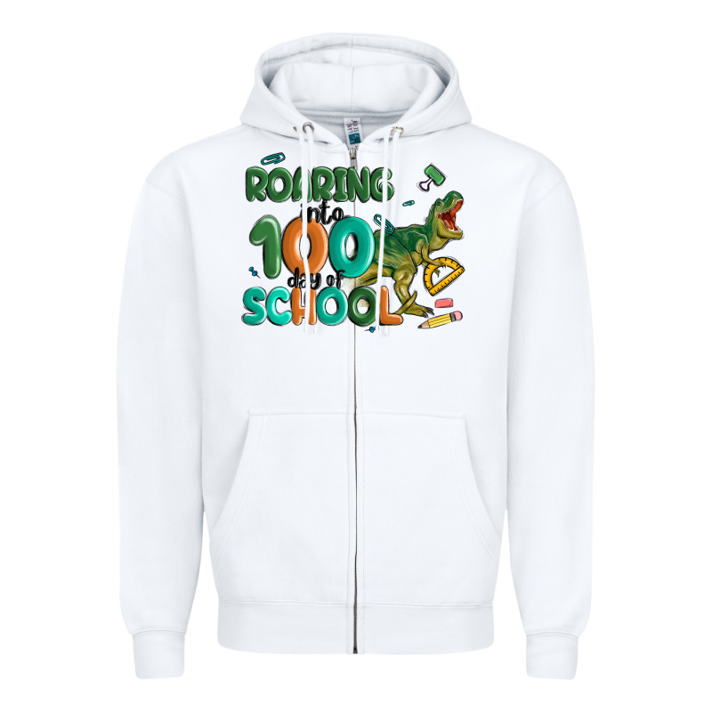 Roaring Into 100 Day Of School Zipper Hoodie by MaliasSmallBusiness | Teevron