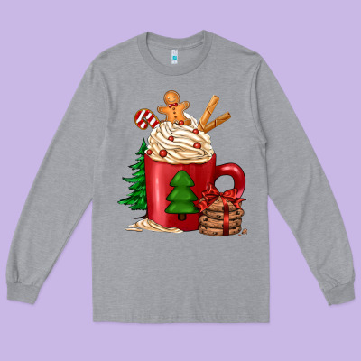 Christmas Coffee Long Sleeve Tee Designed By Jasminsmagicworld