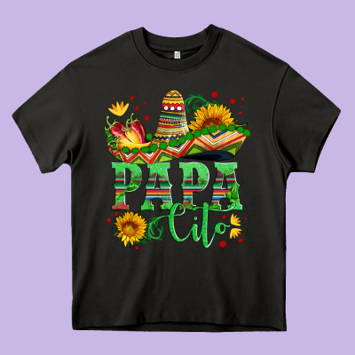 Papa Cito With Sunflowers And Sombrero Heavy Core Tee Designed By Artiststas