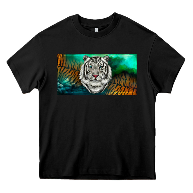 White Tiger Forest License Plate Heavy Core Tee by RanaPortraitStore | Teevron
