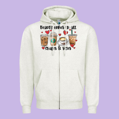 Beauty Comes In All Shapes And Sizes Coffee Zipper Hoodie Designed By Maliassmallbusiness