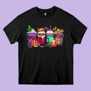 Dia De Los Muertos Coffee Cups Heavy Core Tee Designed By Texasbilliewilder