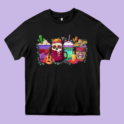 Dia De Los Muertos Coffee Cups Heavy Core Tee Designed By Texasbilliewilder