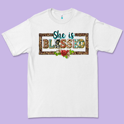 She Is Blesssed Floral Premium Tee Designed By Barkaloodesign