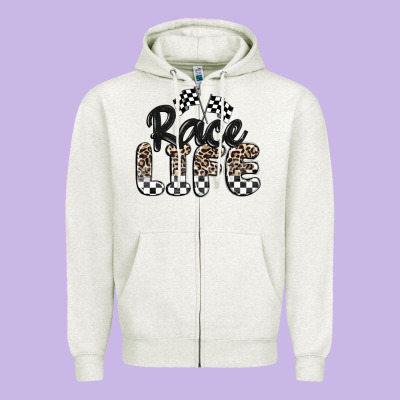 Race Life Zipper Hoodie Designed By Maliassmallbusiness