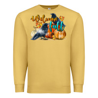 Antique Gold Welcome Fall With Crow Premium Sweatshirt - LillyAllenDesigns