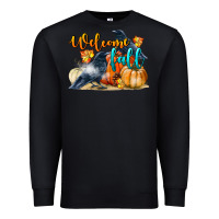 Black Welcome Fall With Crow Premium Sweatshirt - LillyAllenDesigns