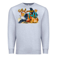 Heather Grey Welcome Fall With Crow Premium Sweatshirt - LillyAllenDesigns