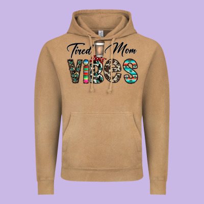 Tired Mom Vibes Vintage Hoodie Designed By Cowhidedigitalart