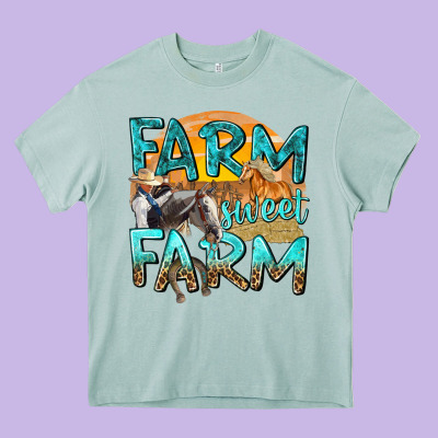 Farm Sweet Farm With Horses Heavy Core Tee Designed By Texasbilliewilder