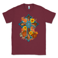 Burgundy thanksgiving cross pumpkin sunflower Classic Tee - AdoDesignShop