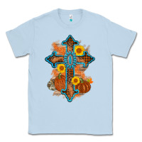 Dusty Blue thanksgiving cross pumpkin sunflower Classic Tee - AdoDesignShop