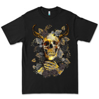 Black Bull Human Skull With Gold Roses Premium Tee - RanaPortraitStore
