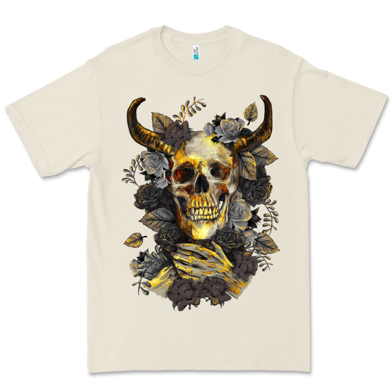 Bull Human Skull With Gold Roses Premium Tee by RanaPortraitStore | Teevron
