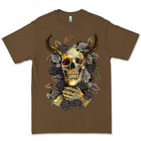 Cacao Bull Human Skull With Gold Roses Premium Tee - RanaPortraitStore