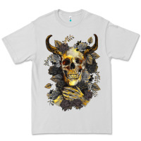 Dove Grey Bull Human Skull With Gold Roses Premium Tee - RanaPortraitStore