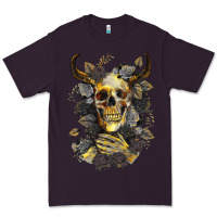 Plum Bull Human Skull With Gold Roses Premium Tee - RanaPortraitStore